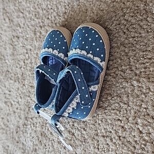 OshKosh Baby Girl Blue Polka Dot Espadrille Sandal Shoes NEW 3-6M